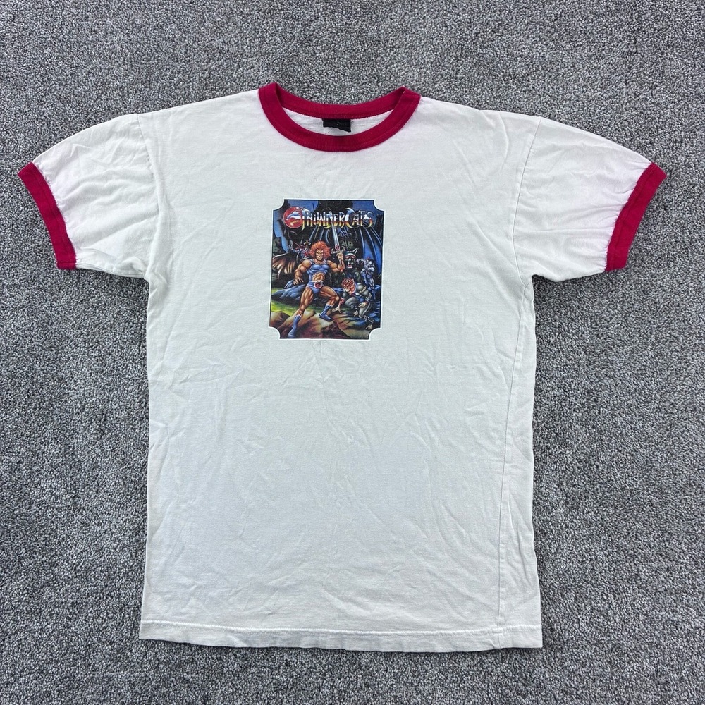 Vintage Thundercats Shirt Mens Medium White Ringer Iron On Warner Bros Marvel